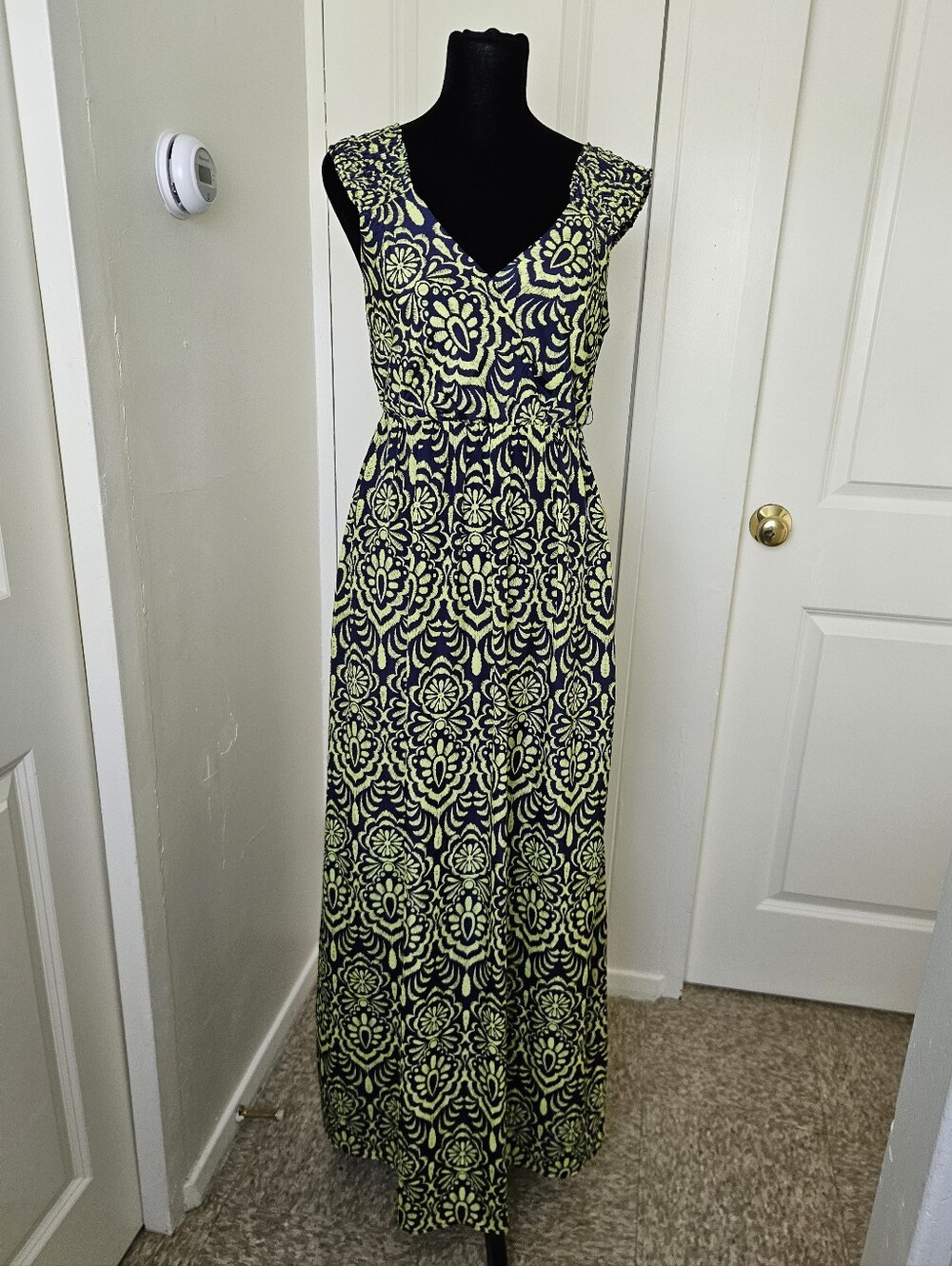 Sleeveless Navy and Lime Floral Maxi Dress